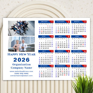 Carte Magnétique Calendrier 2026 Entreprise Simple Bleu Rouge Magné