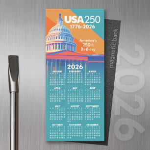 Carte Magnétique Calendrier 2026 États-Unis 250 Dôme du Capitole Am