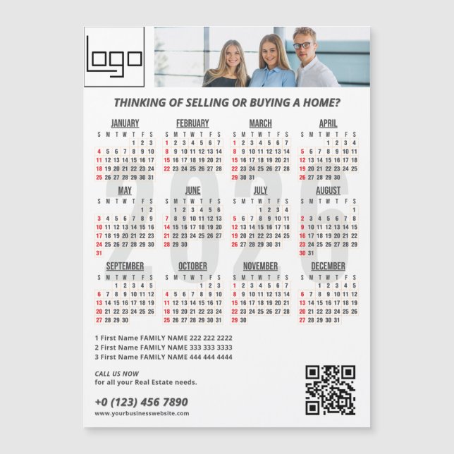 Carte Magnétique Calendrier 2026 Logo de la société QR Code Bourgog (Devant)