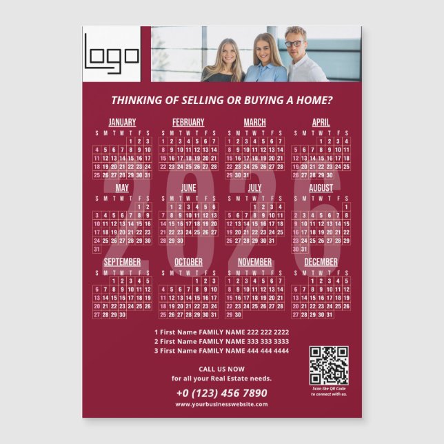 Carte Magnétique Calendrier 2026 Logo de la société QR Code Bourgog (Devant)
