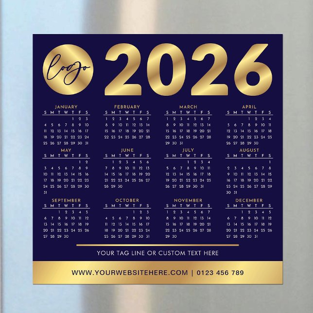 Carte Magnétique Calendrier 2026 Logo Entreprise Navy & Or Entrepri (Créateur téléchargé)