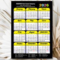Calendrier 2026 Minimaliste noir entreprise magnét