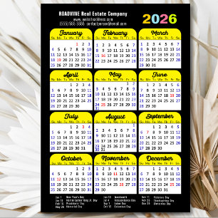 Carte Magnétique Calendrier 2026 Minimaliste noir entreprise magnét