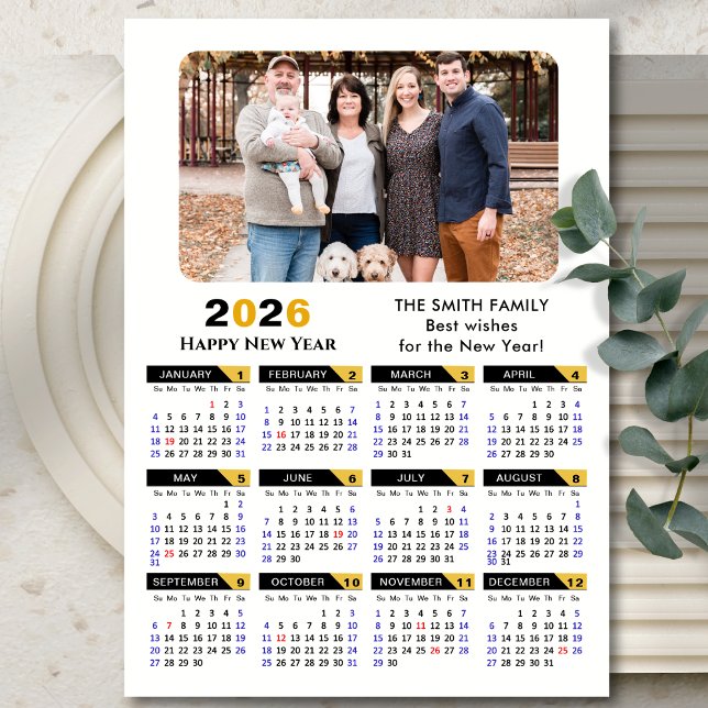 Carte Magnétique Calendrier 2026 moderne Photo Black Gold Magnétiqu (Créateur téléchargé)