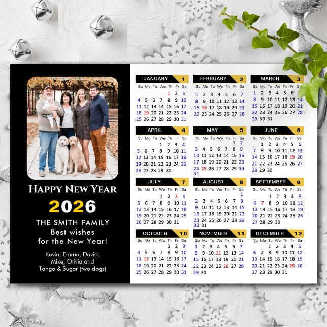 Carte Magnétique Calendrier 2026 moderne Photo Black Gold Magnétiqu (Créateur téléchargé)