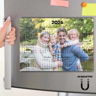 Carte Magnétique Calendrier 2026 Noir & Rouge Photo Personnalisée A