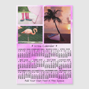 Carte Magnétique Calendrier 2026 Rose Aquarelle Photos Personnalisé