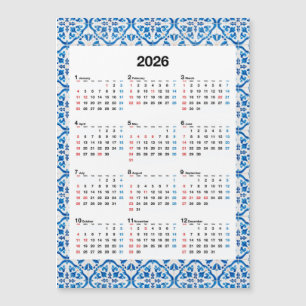 Carte Magnétique Calendrier 2026 - Unique annuel Azulejo