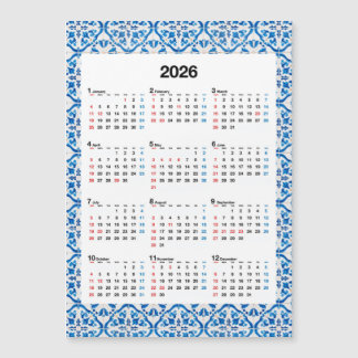 Carte Magnétique Calendrier 2026 - Unique annuel Azulejo
