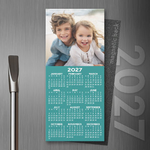 Carte Magnétique Calendrier 2027 1 Collage photo - Modifiable aqua