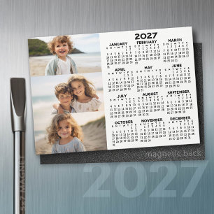 Carte Magnétique Calendrier 2027 - 3 Photos Aimant Noir Blanc de Ba