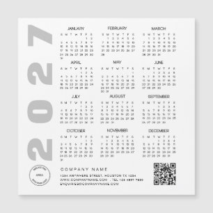 Carte Magnétique Calendrier 2027 Code QR Logo de l'entreprise Cadea