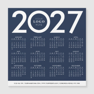 Carte Magnétique Calendrier 2027 Entreprise Logo Bleu Marine