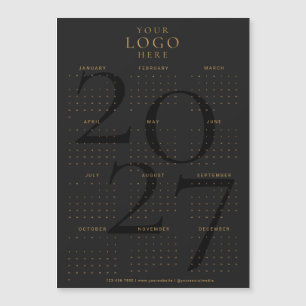 Carte Magnétique Calendrier 2027 Entreprise Logo Noir Or Aimant