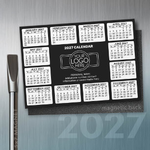 Carte Magnétique Calendrier 2027 - logo Coordonnées Noir - Aimant