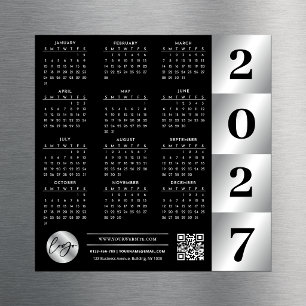 Carte Magnétique Calendrier 2027 Logo Entreprise Code QR Noir & Arg