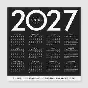 Carte Magnétique Calendrier 2027 Minimaliste Logo Entreprise Noir B