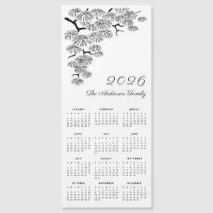 Carte Magnétique Calendrier botanique de branche de pin noir et bla
