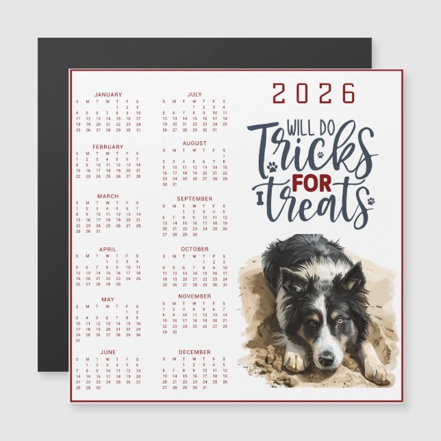 Carte Magnétique Calendrier Chien 'Fera des Tours pour des Friandis (Devant / Derrière)
