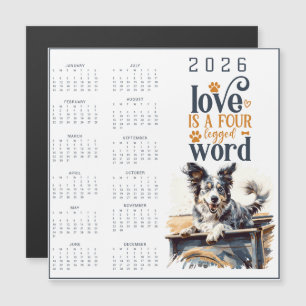 Carte Magnétique Calendrier Chien "L'Amour Est Un Mot À Quatre Patt