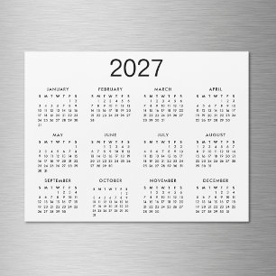 Carte Magnétique Calendrier Classique Noir Et Blanc 2025