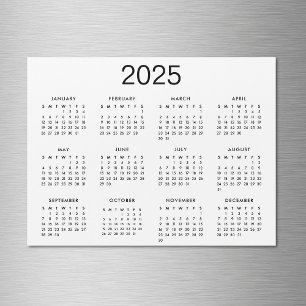 Carte Magnétique Calendrier Classique Noir Et Blanc 2025