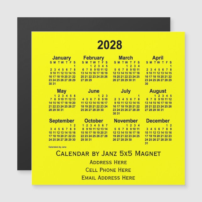 Carte Magnétique Calendrier commercial jaune 2028 par Janz (Devant / Derrière)
