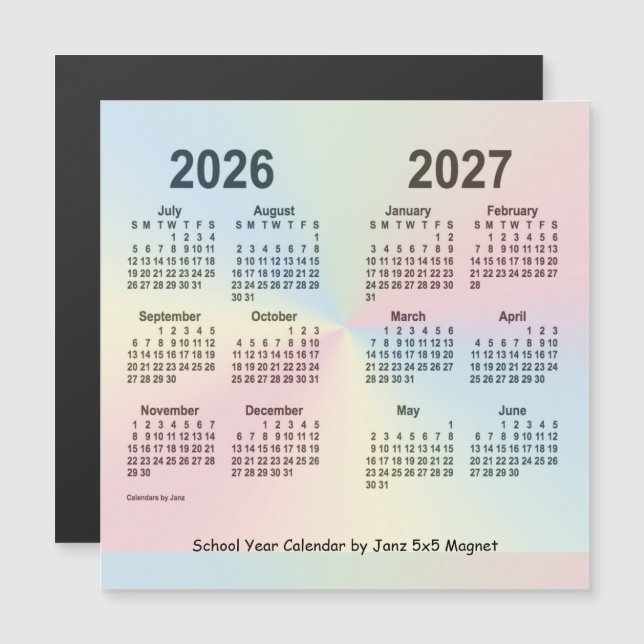 Carte Magnétique Calendrier de l'année scolaire 2026-2027 Rainbow p (Devant / Derrière)