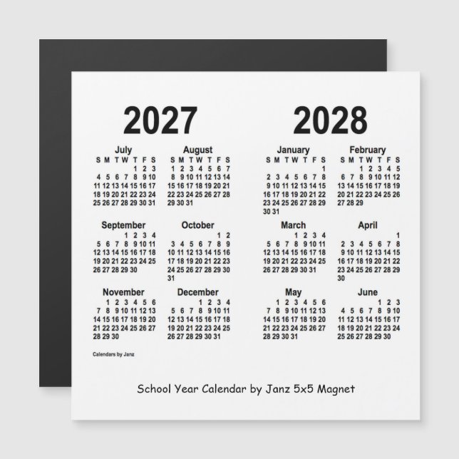 Carte Magnétique Calendrier de l'année scolaire blanche 2027-2028 p (Devant / Derrière)