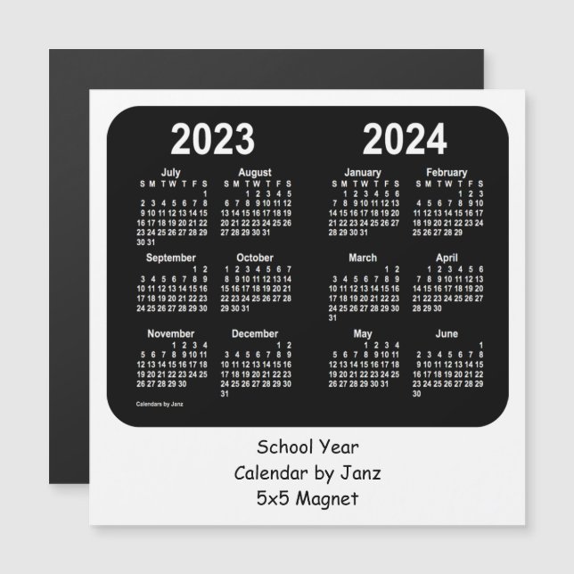 Carte Magnétique Calendrier de l'école noire et blanche 2023-2024 p (Devant / Derrière)
