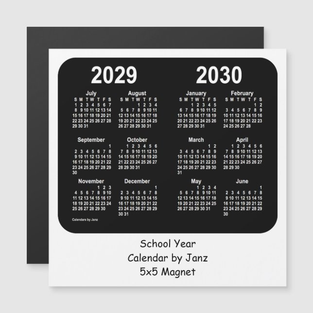 Carte Magnétique Calendrier de l'école noire et blanche 2029-2030 p (Devant / Derrière)