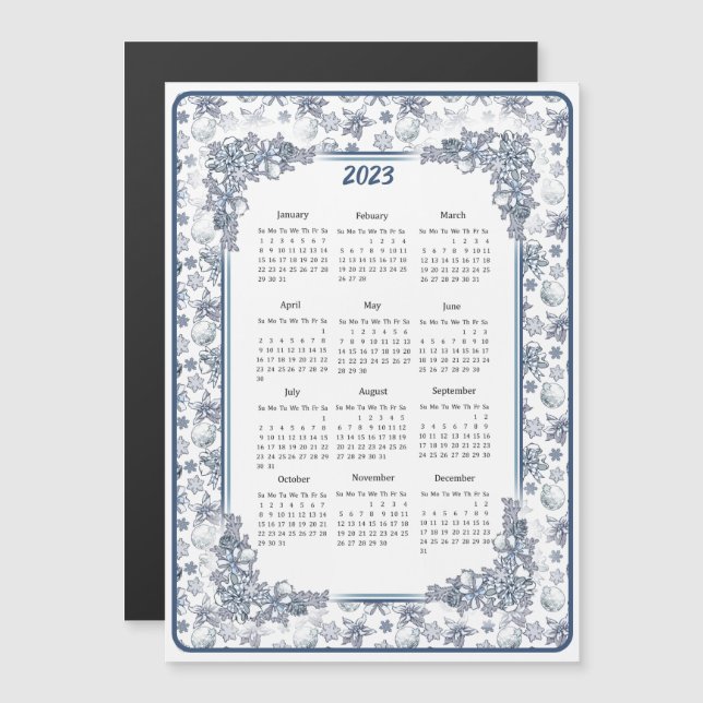 Carte Magnétique Calendrier de Noël en argent blanc (Devant / Derrière)