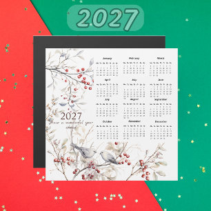 Carte Magnétique Calendrier de Noël Oiseaux Baies d'Hiver 2027
