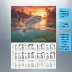 Carte Magnétique Calendrier de réfrigérateur 2026 pour la pêche à l
