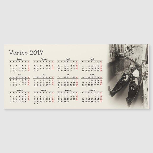 Carte Magnétique Calendrier de Venise, Italie 2017 (Devant)