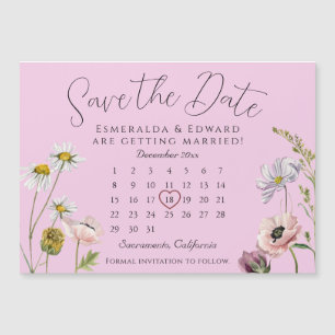 Carte Magnétique Calendrier du Mariage de fleurs violettes pâles En