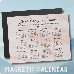 Carte Magnétique Calendrier Entreprise Marbre Rose Fard 2027 Élégan