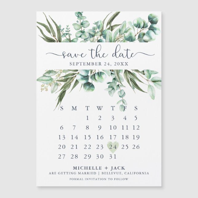 Carte Magnétique Calendrier Eucalyptus Simple Enregistrer l'aimant  (Devant)