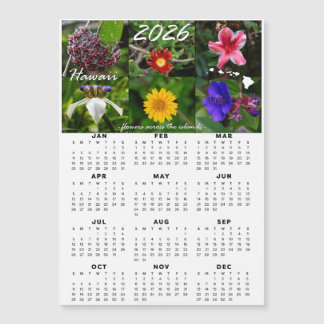Carte Magnétique Calendrier Fleurs Hawaïennes 2026 (Magnétique)