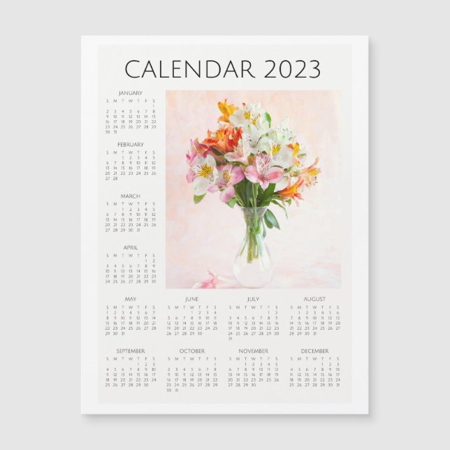 Carte Magnétique Calendrier floral 2023, Calendrier des fleurs (Devant)
