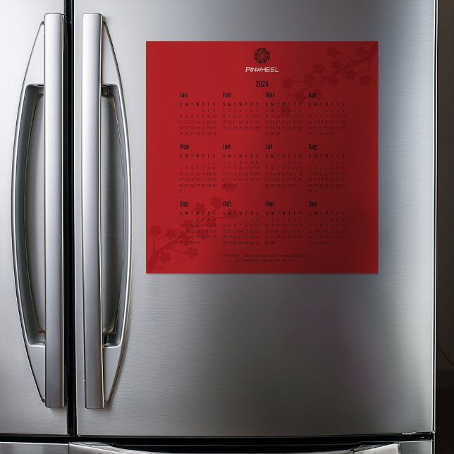 Carte Magnétique Calendrier floral rouge gras (Créateur téléchargé)