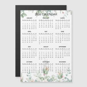 Carte Magnétique Calendrier floral simple mais élégant 2026 Aiman