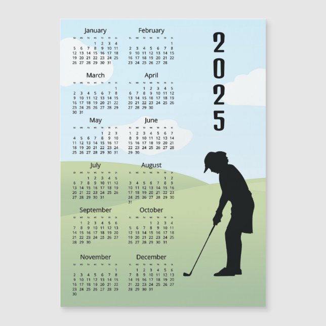 Carte Magnétique Calendrier Golf Design 2025 (Devant)