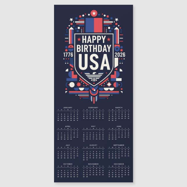 Carte Magnétique Calendrier Joyeux anniversaire USA 250 (Devant)