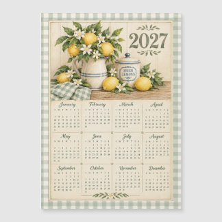 Carte Magnétique Calendrier magnétique 2027 - Gingham et citron vin