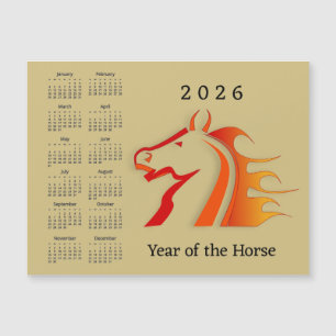 Carte Magnétique Calendrier magnétique de l'année du Cheval 2026