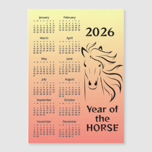 Carte Magnétique Calendrier magnétique de l'année du Cheval 2026