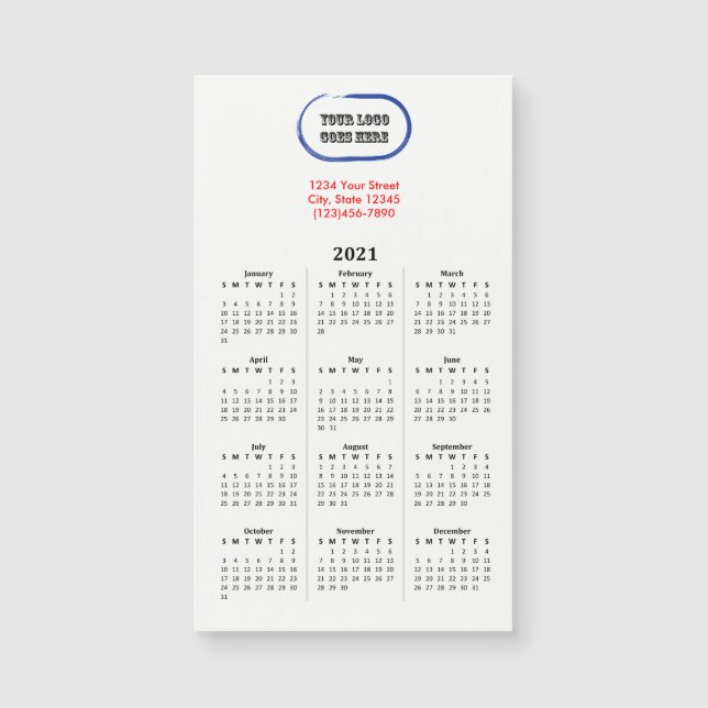 Carte Magnétique Calendrier magnétique de marque logo 2021 (Devant)