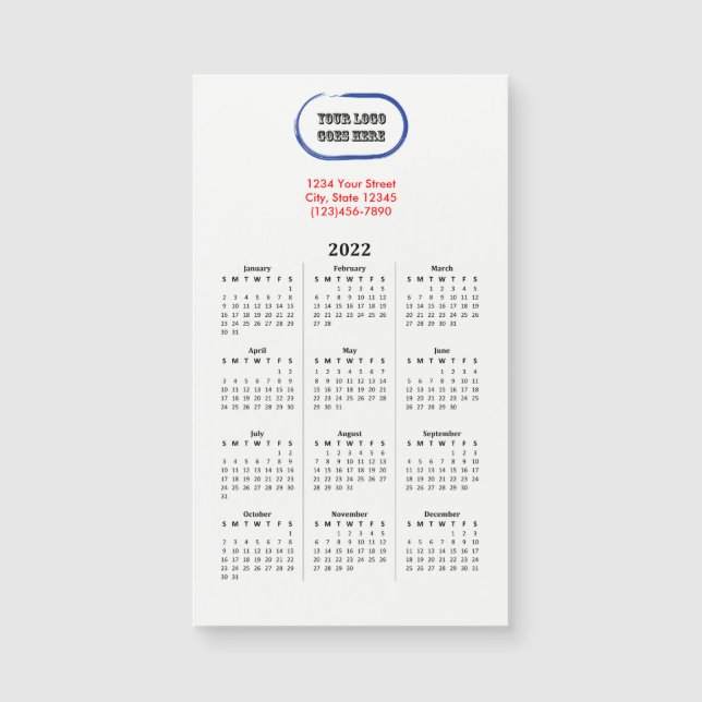 Carte Magnétique Calendrier magnétique de marque logo 2022 (Devant)