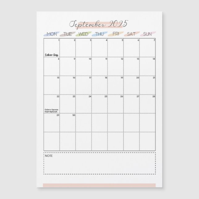 Carte Magnétique Calendrier magnétique de septembre 2025 (Devant)